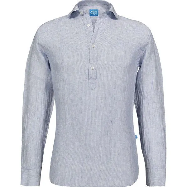 Panareha Panareha SAMUI Gestreiftes Leinen Popover Hemd, Grau, – Produktbild 1 von 3