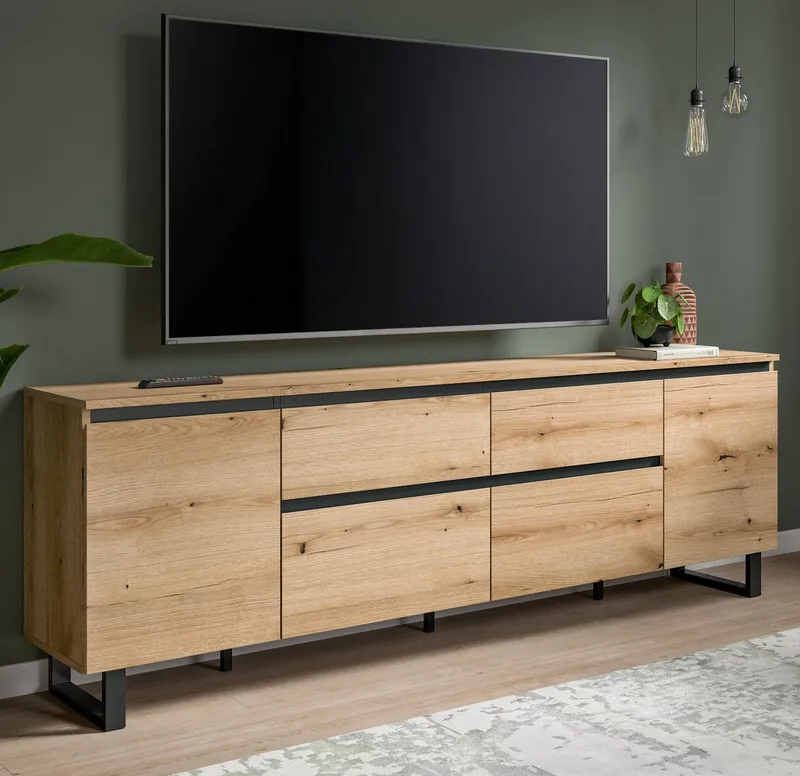Inn.Furn Lowboard Gelia (TV Unterschrank in Evoke Eiche mit schwarz, Breite 188 cm, Komforthöhe), mit Vollauszug und Soft-Close-Funktion, Beige, – Produktbild 5 von 5
