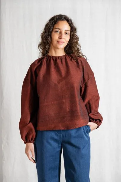 Jyoti - Fair Works Jyoti - Fair Works Bio-Baumwoll Bluse Chaand, Rum-rosine, – Produktbild 3 von 4