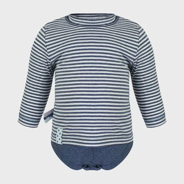 OrganicEra Baby Langarm T-shirt Body, gestreift 'OrganicEra' aus Bio Baumwolle, Indigo melange (blau), – Produktbild 4 von 4