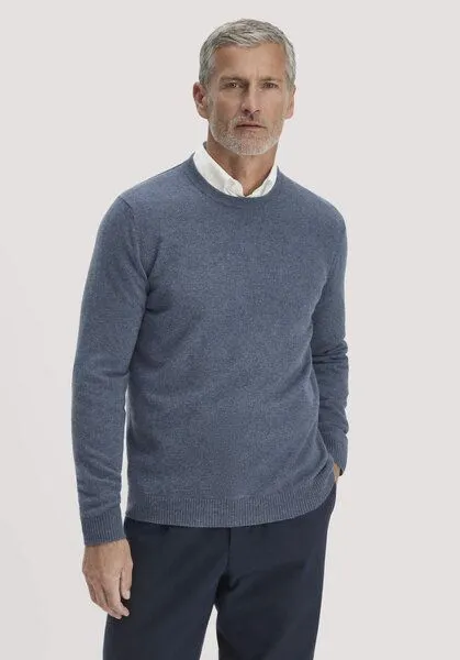 hessnatur hessnatur Strickpullover Regular aus Cashmere mit Recyclinganteil, Helles jeansblau, – Produktbild 1 von 4