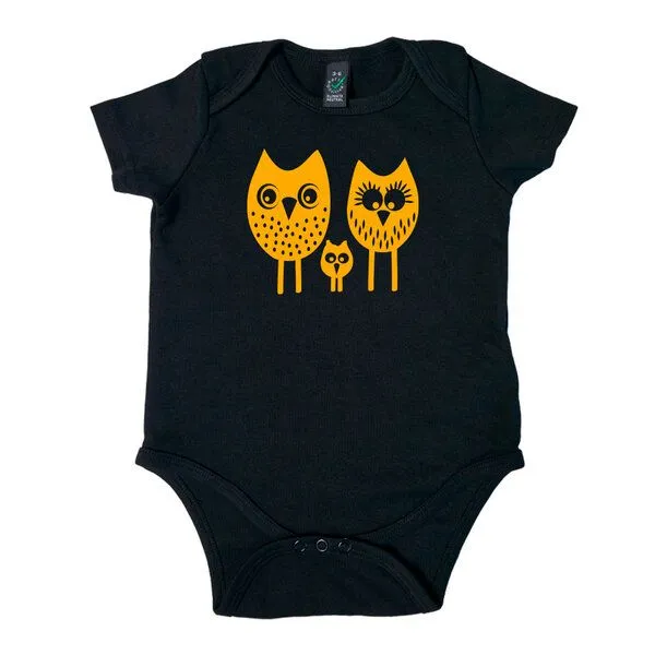 HANDGEDRUCKT HANDGEDRUCKT "drei Eulen" Baby Body, Schwarz, – Produktbild 1 von 4