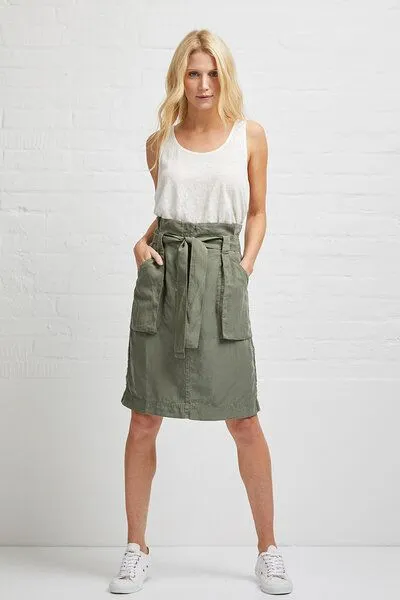 Wunderwerk Wunderwerk Linen TENCEL cargo skirt, 791 black khaki (grün), – Produktbild 1 von 2