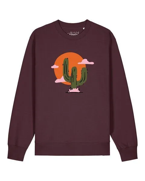 watapparel watapparel Sweatshirt Unisex Kaktus im Sonnenuntergang, Red brown, – Produktbild 1 von 2