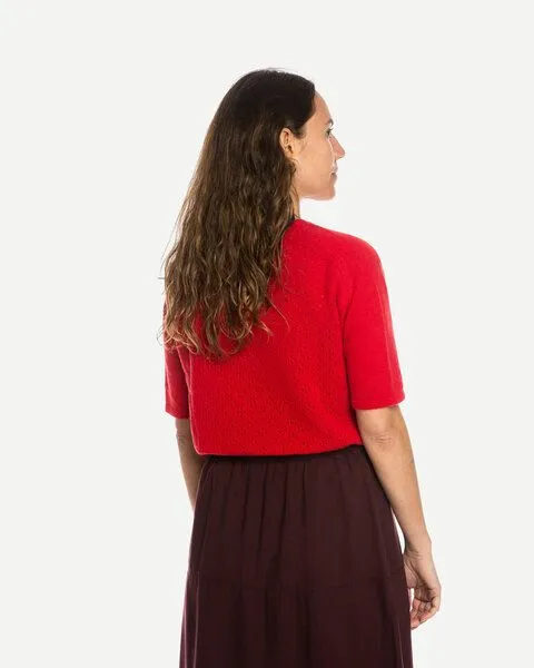 MATONA Matona T-Shirt | Pointelle T-Shirt | aus extrafeiner Merinowolle | GOTS-zertifiziert, Bright red, – Produktbild 2 von 4