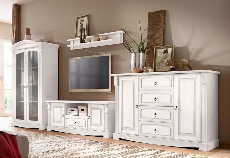 OTTO home Sideboard Anna, Kommode, im Landhausstil, Made in EU (Gesamtmaße (B/T/H): ca. 140/44/88 cm), Kommode, Breite 140 cm, 4 Schubladen, 2 Türen, Massivholz, FSC®, Weiß, – Produktbild 5 von 5