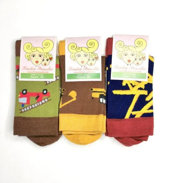 Fräulein Prusselise Fräulein Prusselise 3er spezial Socken Pack Fahrzeuge und Fastfood, Bagger, Feuerwehr und Pommes, bunt, Bunt, – Produktbild 3 von 4