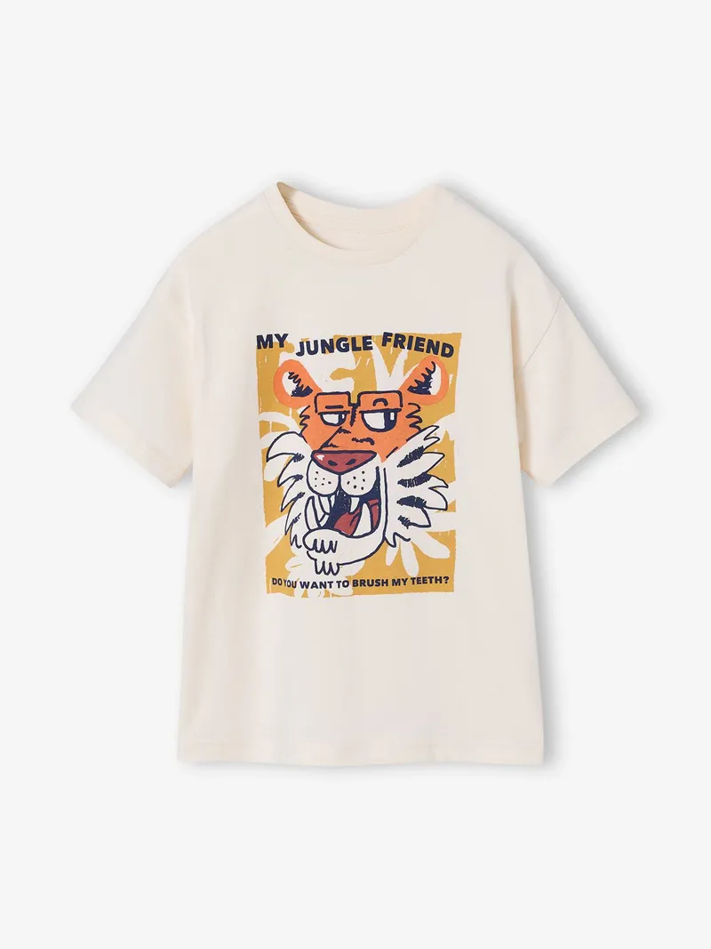 Vertbaudet T-Shirt mit Tierprint Jungen, Wollweiß, – Produktbild 2 von 4