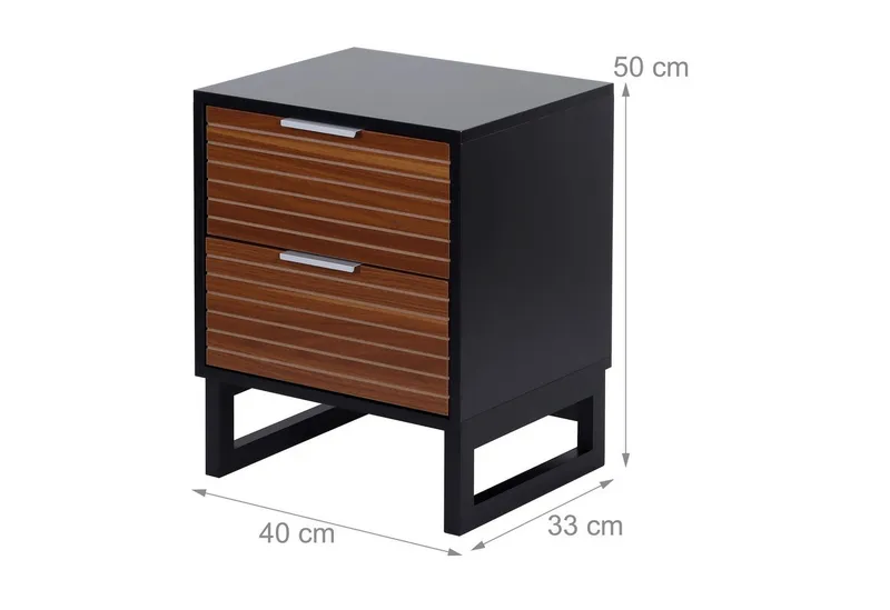 RELAXDAYS RELAXDAYS Nachttisch mit 2 Schubladen (1-St), Braun|schwarz|silberfarben, – Produktbild 4 von 5