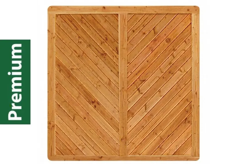 woodstore24 woodstore24 Premium Douglasie Sichtschutzzaun Holz, 178,5 cm (B) x 178,5 cm (H), Fischgrätmuster mit Mittelsträbe - lasiert Kiefer – Produktbild 1 von 1