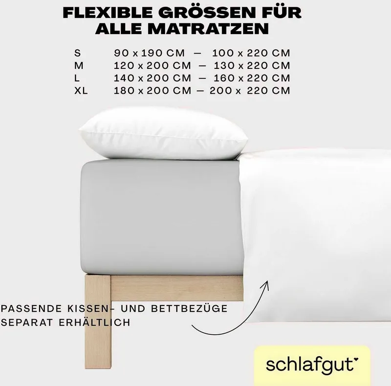 Schlafgut Schlafgut Spannbettlaken EASY Jersey Elasthan Boxspring, Jersey, Gummizug: rundum, (1 Stück), MADE IN GREEN by OEKO-TEX®, Grau, – Produktbild 1 von 5