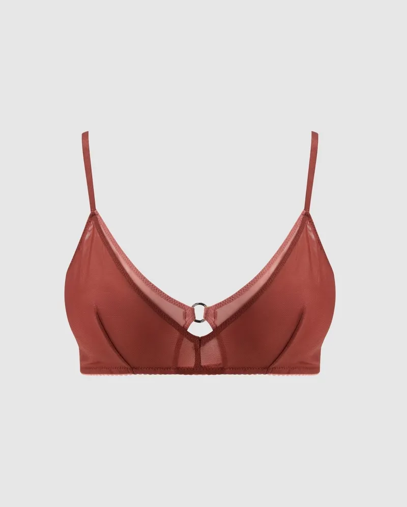 Understatement Understatement Damen vegan Bralette Aus Netzstoff Mit Doppeltem Dreieck Und Rost, Rot, – Produktbild 1 von 2