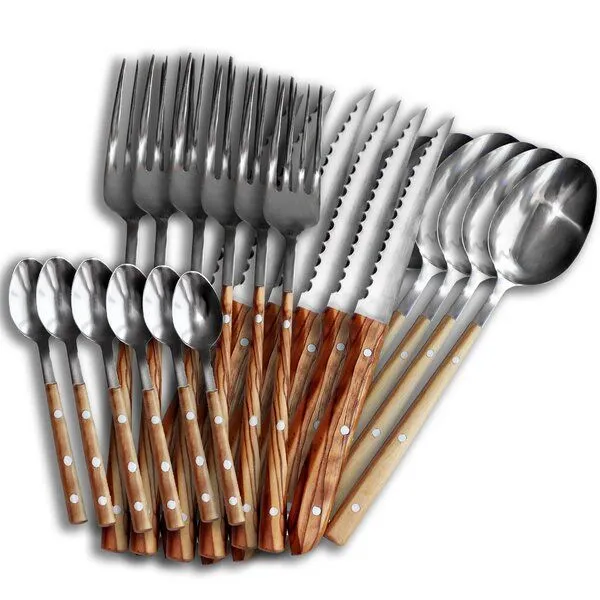 NATUREHOME NATUREHOME Tafelbesteck Edelstahl mit Olivenholzgriff Handarbeit – Produktbild 7 von 8