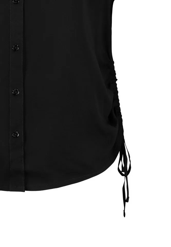 SUBLEVEL Blusenshirt Kurzärmeliges Hemd mit Kragen und für Damen (1-tlg) LENZING™ ECOVERO™ nachhaltig Regular Fit Knopfleiste, Schwarz, – Produktbild 2 von 2