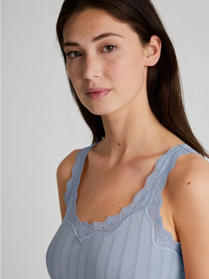 CALIDA CALIDA Trägertop Etude Toujours zarte Spitze, Nadelstreifen-Design, Cotton-Mix, elastisch, Blau, – Produktbild 5 von 5