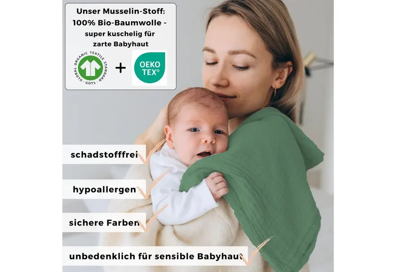 furora BABY furora BABY Spucktuch Baby Mulltücher Sets (Bio-Musselin: super soft) 80x80cm oder 25x25cm, Sehr weich, Braun, – Produktbild 4 von 5