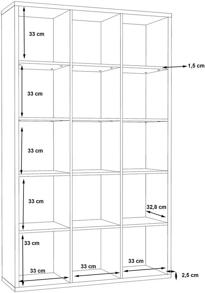 FORTE Standregal Mauro, Raumteiler, sorgt für Stil und Ordnung, 5 Fächer, Jedes Fach ist bis zu 5 kg belastbar, Fachgröße 33x33cm, Schwarz, – Produktbild 3 von 4