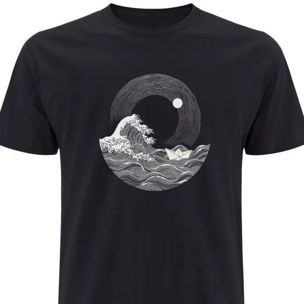 Spreecult Spreecult Die große Welle und das Papierboot - Bio und Fair - Männer Unisex T-Shirt, Grau, – Produktbild 1 von 3