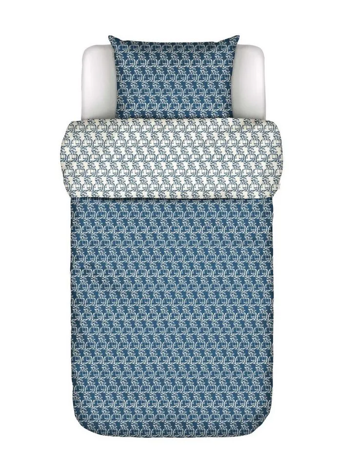 Marc O'Polo Home Bettwäsche Monogram, Satin, 2 teilig, mit Graphik-Print, Blau, – Produktbild 1 von 3