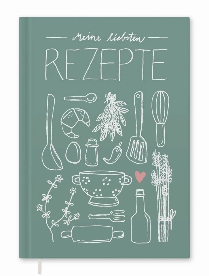 Eine der Guten Verlag Notizbuch Rezeptbuch - Meine liebsten Rezepte, mint, Großes A4 DIY Kochbuch zum Selberschreiben, Handlettering, Hardcover, Grün|rosa, – Produktbild 2 von 4