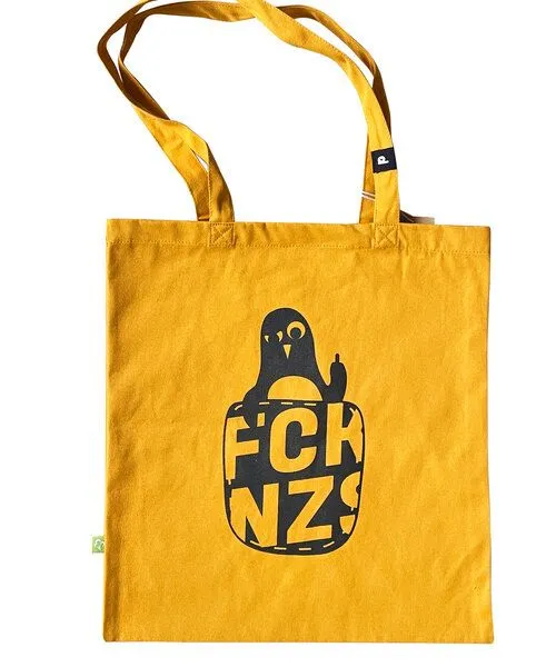 päfjes päfjes Feste Baumwolltasche aus biologischem Anbau Fair Stinkefinger Pinguin Paule FckNzs, Gelb, – Produktbild 1 von 1