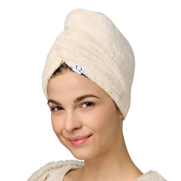 Qupro Qupro Spar-Set Turban-Handtuch & Scrunchies vegane Seide, Beige, – Produktbild 1 von 8