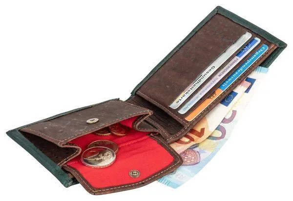 Kork-Deko Kork-Deko Geldbeutel aus Kork, dunkelgrün, minimalistisches Portemonnaie – Produktbild 3 von 3
