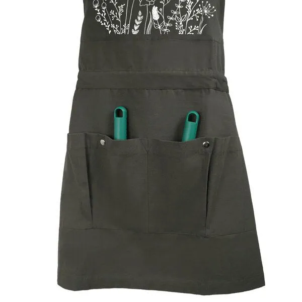 HANDGEDRUCKT HANDGEDRUCKT "Wilde Wiese" Gartenschürze aus zertifizierter Bio Baumwolle, Dark grey, – Produktbild 3 von 3