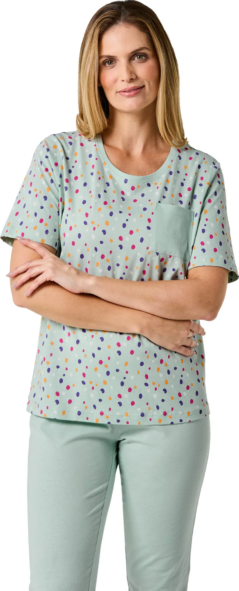 wäschepur Schlafanzug-Shirt kalkmint-bedruckt, Kalkmint-bedruckt, – Produktbild 2 von 2