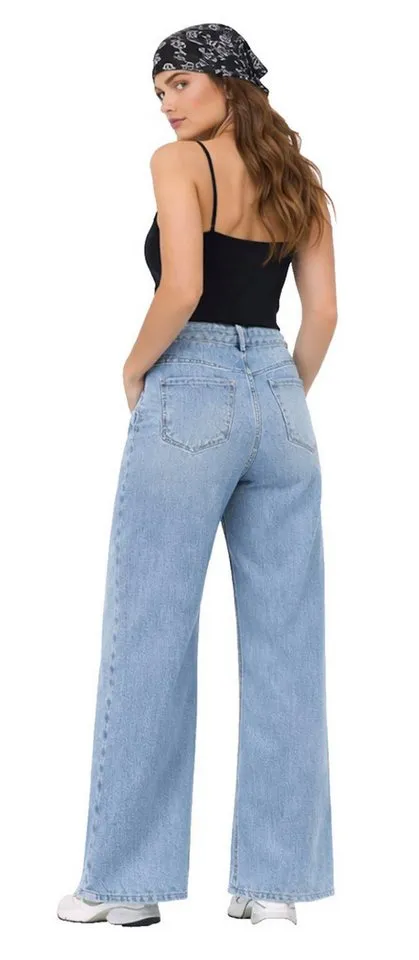 Only Only Bootcut-Jeans ONLMADISON Damen Jeans Wide Leg High Waist Hellblau Denim 15282975 verleiht jedem Outfit eine zeitgemäße, modische Note., Blau, – Produktbild 4 von 5