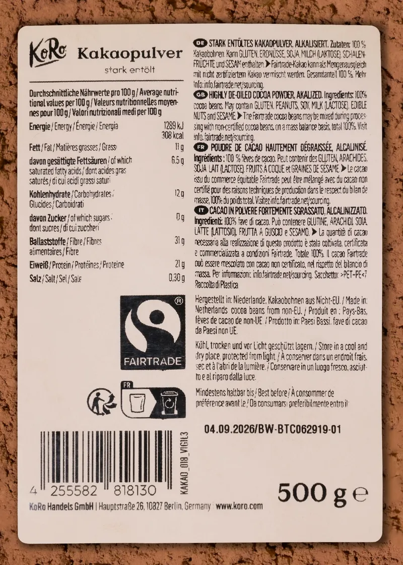 KoRo Stark entöltes Fairtrade Kakaopulver | 500 g – Produktbild 5 von 5