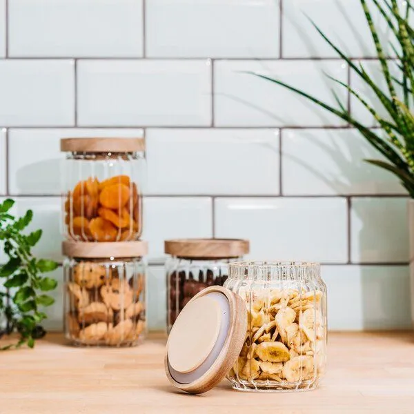 Econovo Econovo Vorratsgläser mit Holzdeckel 500ml Set 4-tlg. Gemustert – Produktbild 3 von 4
