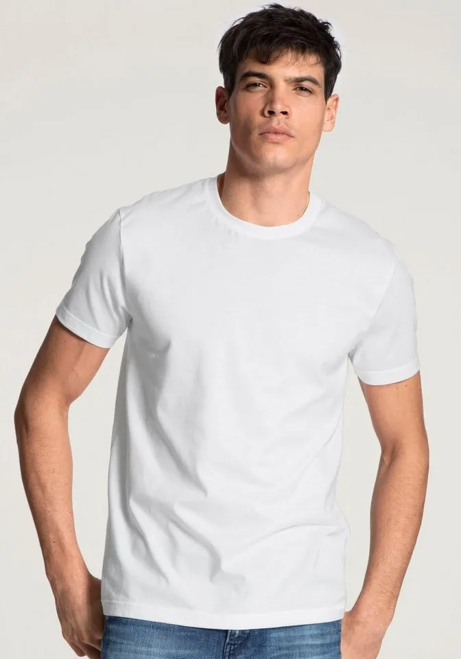 CALIDA CALIDA T-Shirt Natural Benefit (2er Pack) Modern Fit, Single Jersey, Kurzarm, Rundhals-Ausschnitt, Weiß, – Produktbild 3 von 4