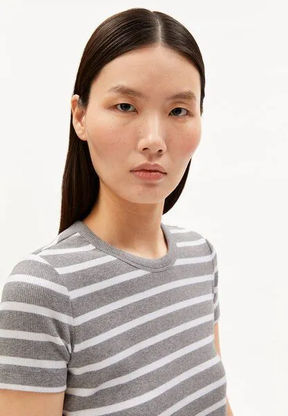 ARMEDANGELS ARMEDANGELS KARDAA STRIPES Damen Ripp-T-Shirt aus Bio-Baumwoll Mix, Silver melange-white, – Produktbild 3 von 4