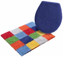 OTTO home Badematte Kira, Badvorleger, Badezimmer Teppich, Kästchen, Höhe 12 mm, beidseitig nutzbar, strapazierfähig, fußbodenheizungsgeeignet, Baumwolle (Bio-Baumwolle), 2-tlg. Hänge-WC Set, bunt, Badteppich, Badematten auch als 2 teiliges Set erhältlich – Produktbild 1 von 1