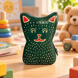 Janselo Katze Kinder-Spardose aus Shanti-Leder in Grün – Produktbild 1 von 1