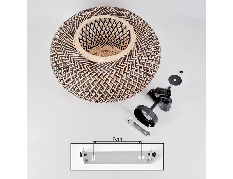 hofstein Deckenleuchte Deckenlampe aus Metall/Bambus in Schwarz/Natur, ohne Leuchtmittel, Boho-Style, skandinavisches Design, Schirm Ø 50cm, Lichteffekt, 3x E27, Beige|schwarz, – Produktbild 5 von 5