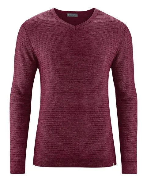 HempAge HempAge Klassischer V-Kragen Pullover Wolle/Hanf/Biobaumwolle, Rioja(rot), – Produktbild 1 von 3