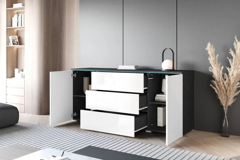 Home affaire Sideboard VERA, grifflos, verstellbare Einlegeböden, Wahlweise mit oder ohne Beleuchtung, Grau, – Produktbild 8 von 8