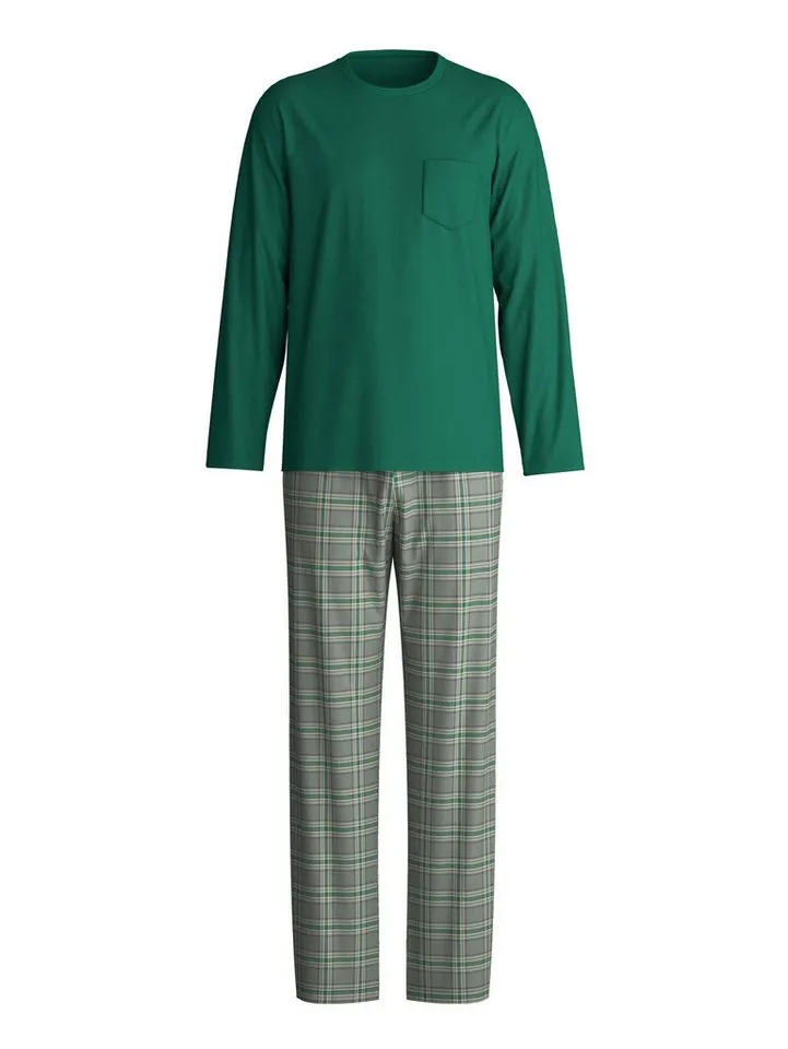 CALIDA CALIDA Schlafanzug Relax Imprint 2 (2 tlg) Langarm-Shirt & Hose mit geradem Bein, Grün, – Produktbild 5 von 5