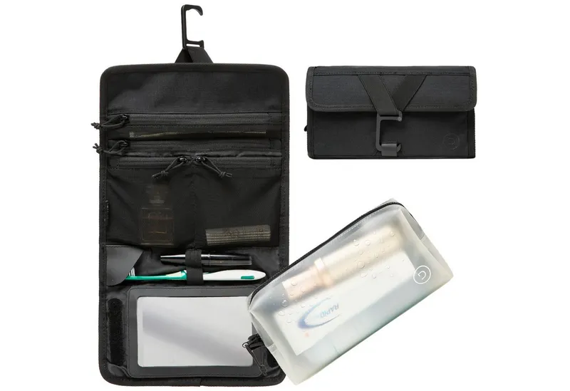 TRAVEL DUDE TRAVEL DUDE Faltbare Kulturtasche für Damen und Herren, Kulturbeutel zum Aufhängen, mit 1 Liter Beutel, Schwarz, – Produktbild 1 von 8