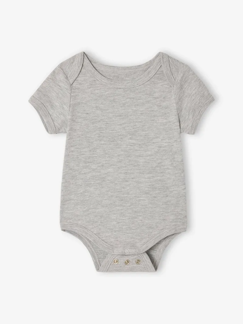 Vertbaudet 3er-Pack mitwachsende Baby Schlupfbodys mit kurzen Ärmeln, Grau meliert, – Produktbild 3 von 4