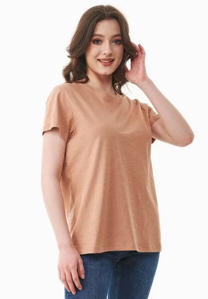 ORGANICATION ORGANICATION Damen Basic T-Shirt aus Bio-Baumwolle, Tan, – Produktbild 3 von 4