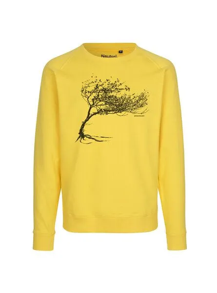 Peaces.bio - handbedruckte Biomode Peaces.bio - handbedruckte Biomode Bio Herren-Sweatshirt Windy Tree, Gelb, – Produktbild 1 von 2