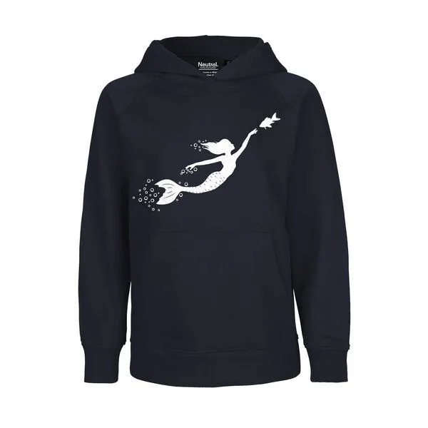 HANDGEDRUCKT HANDGEDRUCKT "Meerjungfrau" Kinder-Hoody, Navyblue, – Produktbild 2 von 5