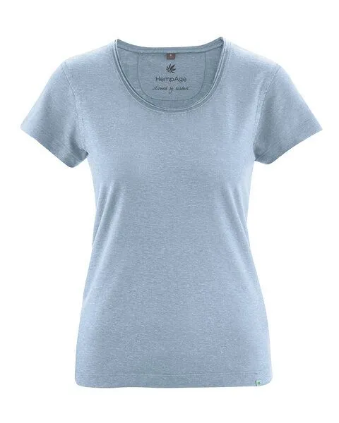 HempAge HempAge Damen T-Shirt mit Rollsaum Hanf/Bio-Baumwolle, Smoke (blau), – Produktbild 1 von 4