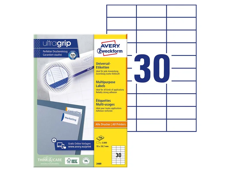 Avery Zweckform Avery Zweckform Universaletiketten '3489' 70 x 29,7 mm – Produktbild 2 von 3