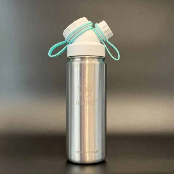 JN JuNiki's JN JuNiki's JuNiki´s® eco line isolierte Edelstahl Trinkflasche 550ml mit Deckelhaltern in Türkis + Gelb zum Wechseln – Produktbild 3 von 3