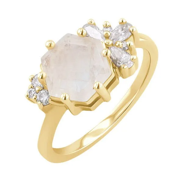 Eppi Eppi Einzigartiger Ring mit Mondstein und Moissaniten Anita, Gelb, – Produktbild 1 von 4