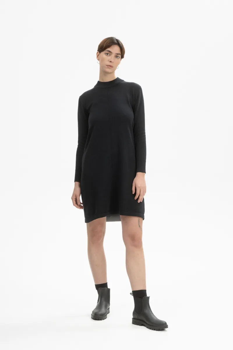 MELA MELA Damen vegan Kleid Basic Feinstrick Harleen Schwarz, Schwarz, – Produktbild 2 von 2